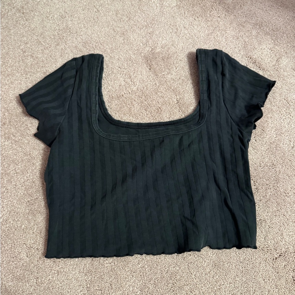 Aeire Offline Black Ribbed Women's Crop Top